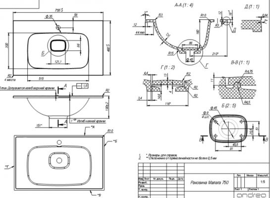 Умывальник Andrea Malaga 750