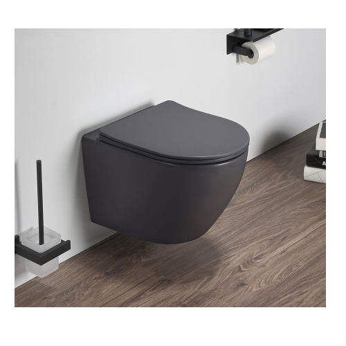 UP Uno Preto Унитаз подвесной безободковый с крышкой Slim Soft-close, 490х370х370 мм, матовый оружейная сталь