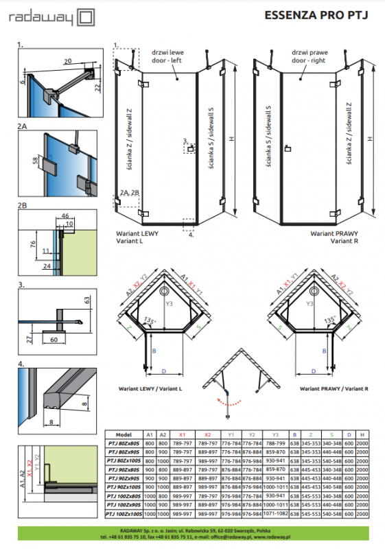 Душевой уголок Radaway ESSENZA PRO WHITE PTJ