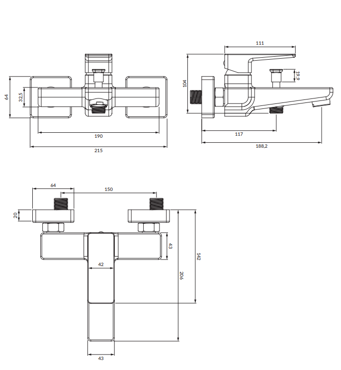 Omnires PARMA смеситель для ванны, графит 
