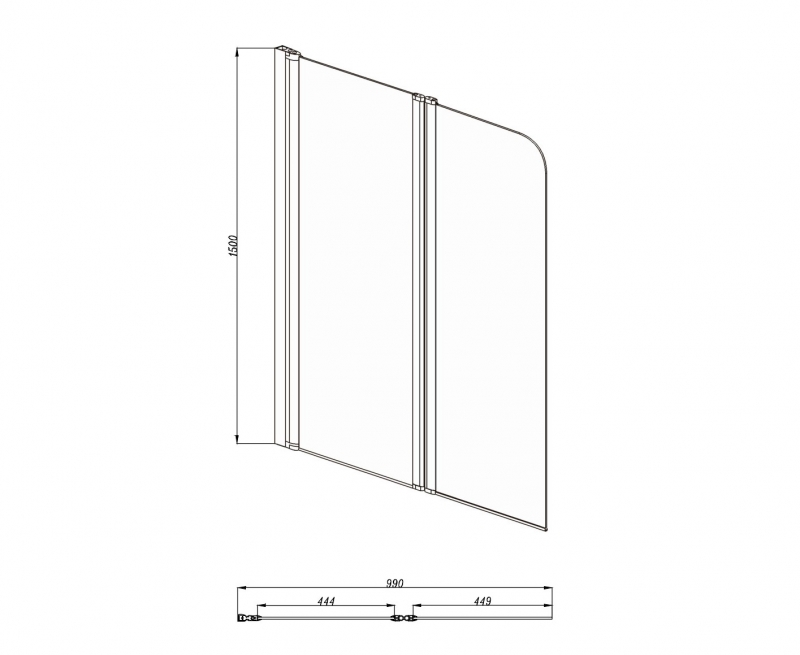 Шторка на ванну "Дельта" двухэлементная, поворотная 150х100, оружейная сталь