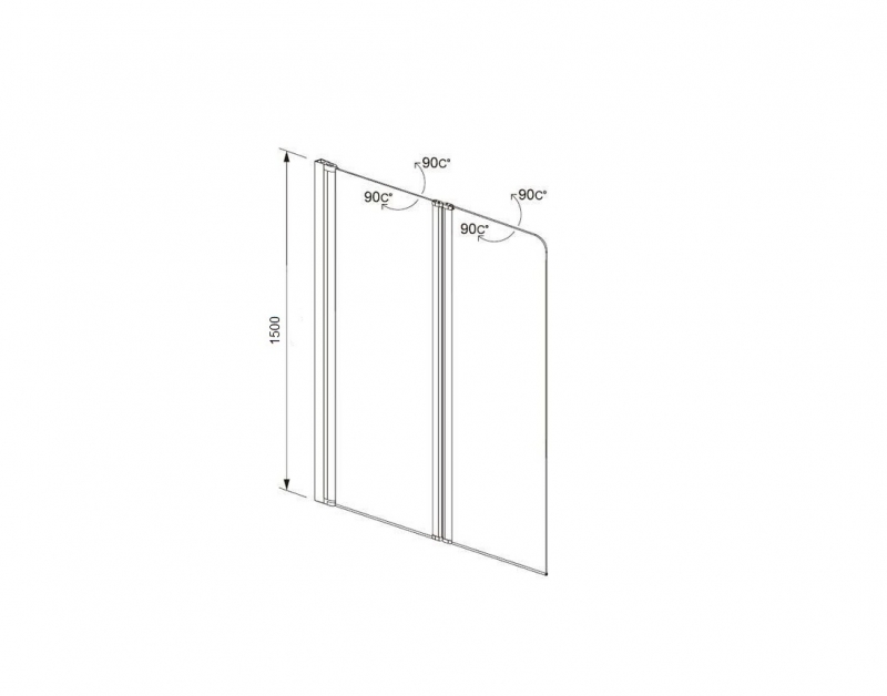 Шторка на ванну "Дельта" двухэлементная, поворотная 150х100, оружейная сталь