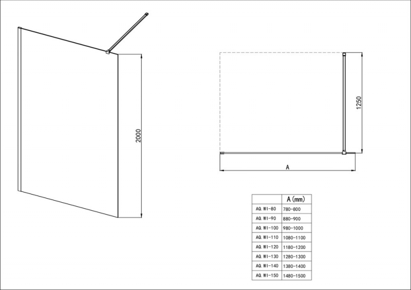 Душевая перегородка Walk In 120см с держателем  Aquatek  стекло рифленое, закаленное