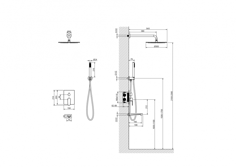 Set 4 в 1 душевой комплект AQUATEK шлиф.золото  Оберон