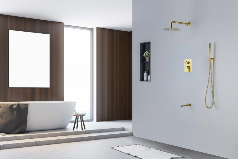 Set 4 в 1 душевой комплект AQUATEK шлиф.золото  Оберон