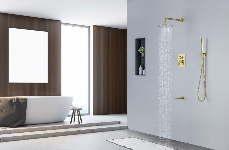 Set 4 в 1 душевой комплект AQUATEK шлиф.золото  Оберон