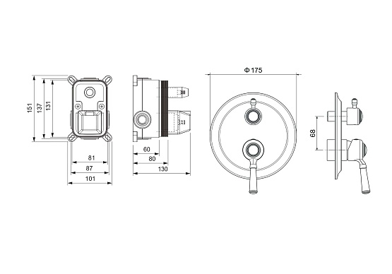 Смеситель на 2 режима, (внешняя и скрытая часть) AQUATEK  Классик, хром