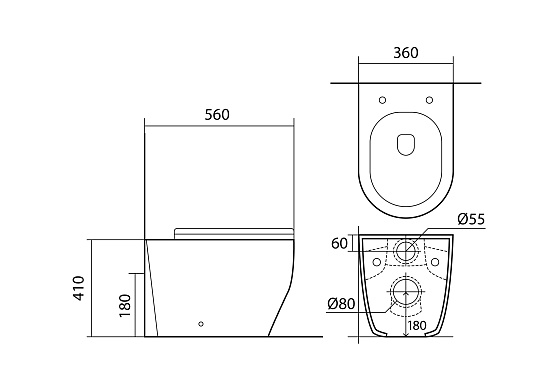 Унитаз напольный приставной безободковый Aquatek ЕВРОПА 560*360*410 с сиденьем Soft Close