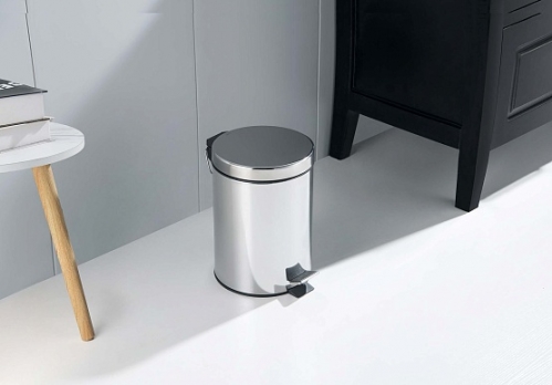 Корзина для мусора с педалью, 5л AQUATEK, полир. хром 