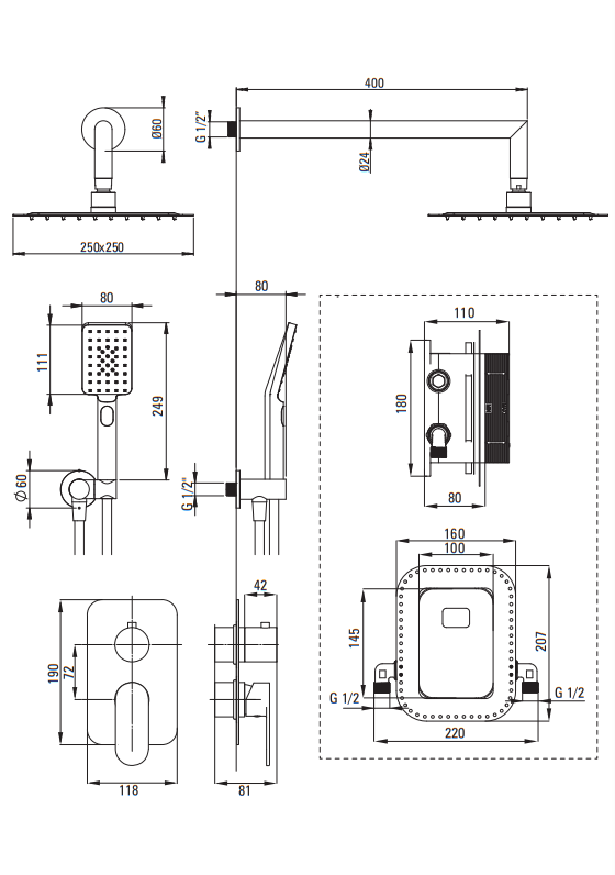 Deante Alpinia Душевая система скрытого монтажа, хром