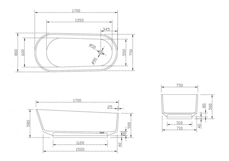 Прозрачная ванна ABBER Kristall 170*80