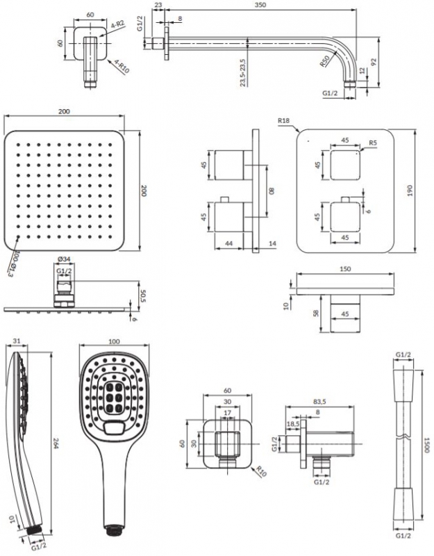 Термостатическая душевая система Omnires Parma скрытого монтажа, хром/белый