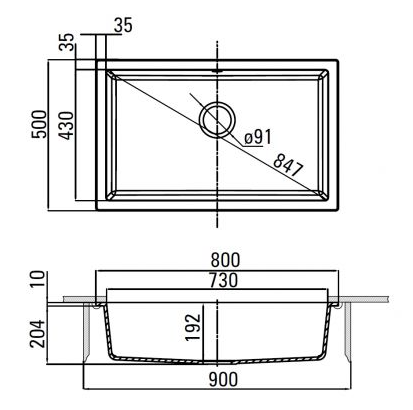 DEANTE CORDA шампань - мойка 1 чаша, 800*500*192 мм  + сифон SPACE SAVER