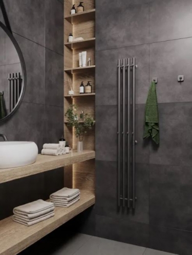 Полотенцесушитель электрический Маргроид Ferrum Inaro 4 СНШ 150×6×18 графит, скрытого монтажа, таймер справа (8 крючков)