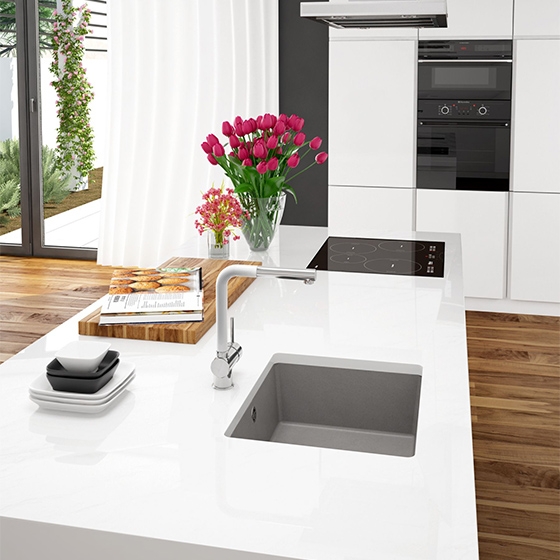 Смеситель для мойки Deante Aster с выдвижным изливом, хром-белый