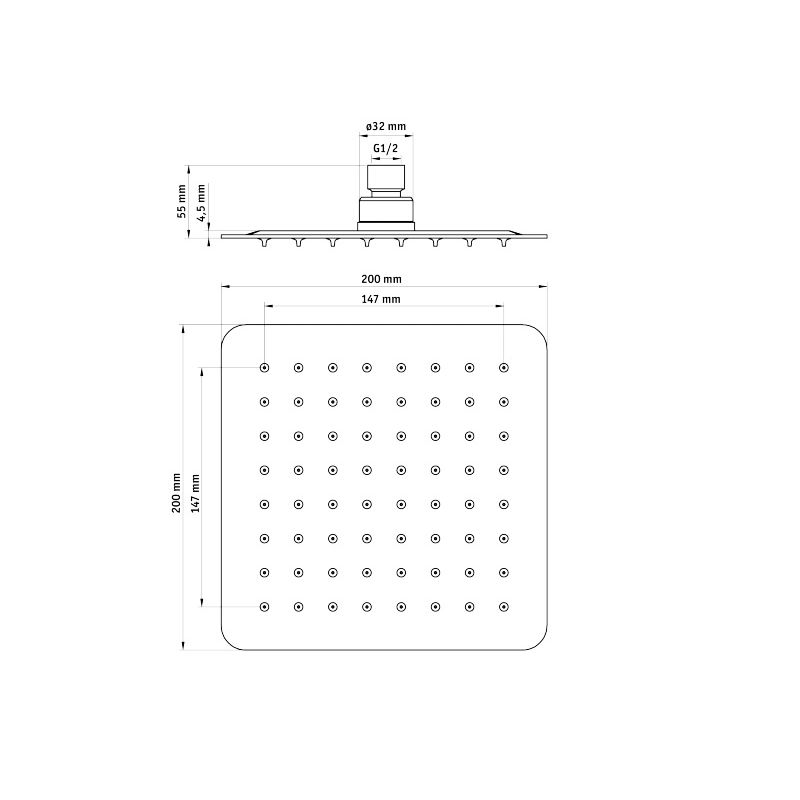 Верхний душ стальной квадратный Deante Cascada Flox, хром