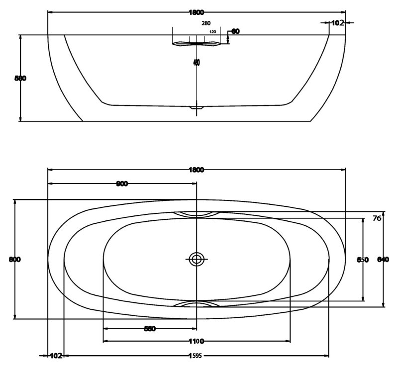 Акриловая ванна BelBagno со сливом-переливом, 1800
