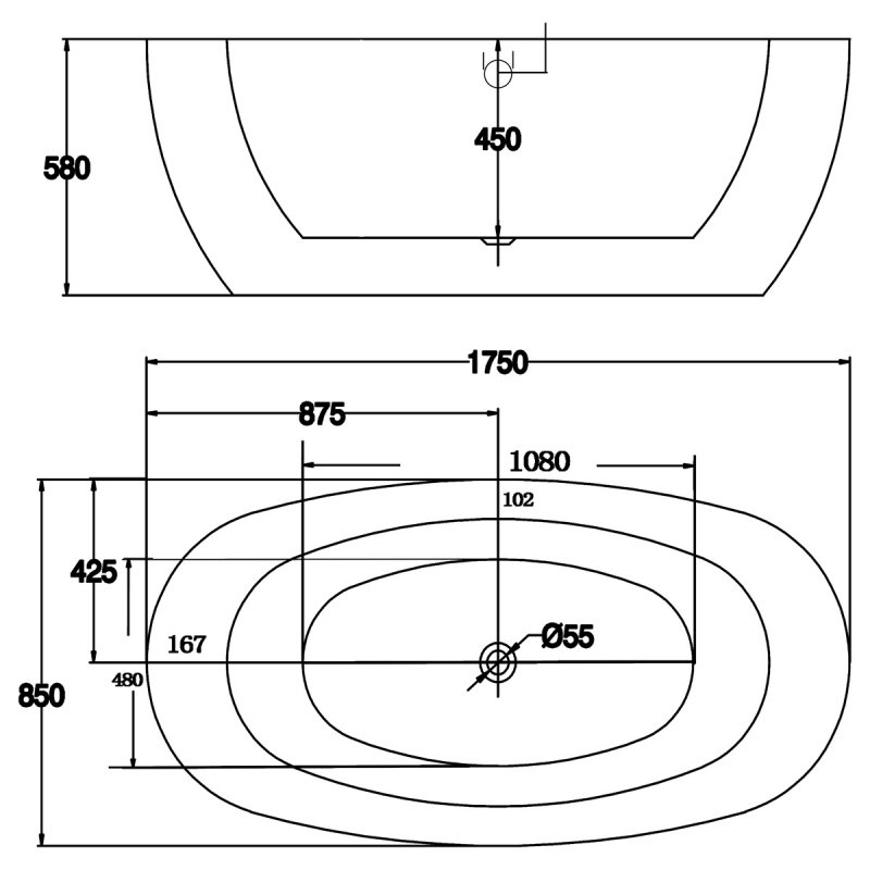 Акриловая ванна BelBagno в комплекте со сливом-переливом, модель BB49-1750
