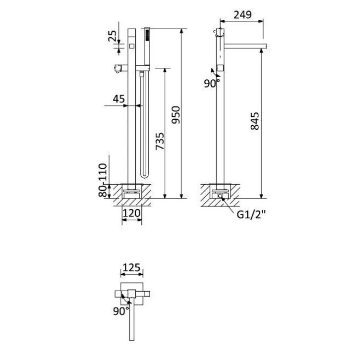 Смеситель для ванны напольный Escudo  Gunmetal