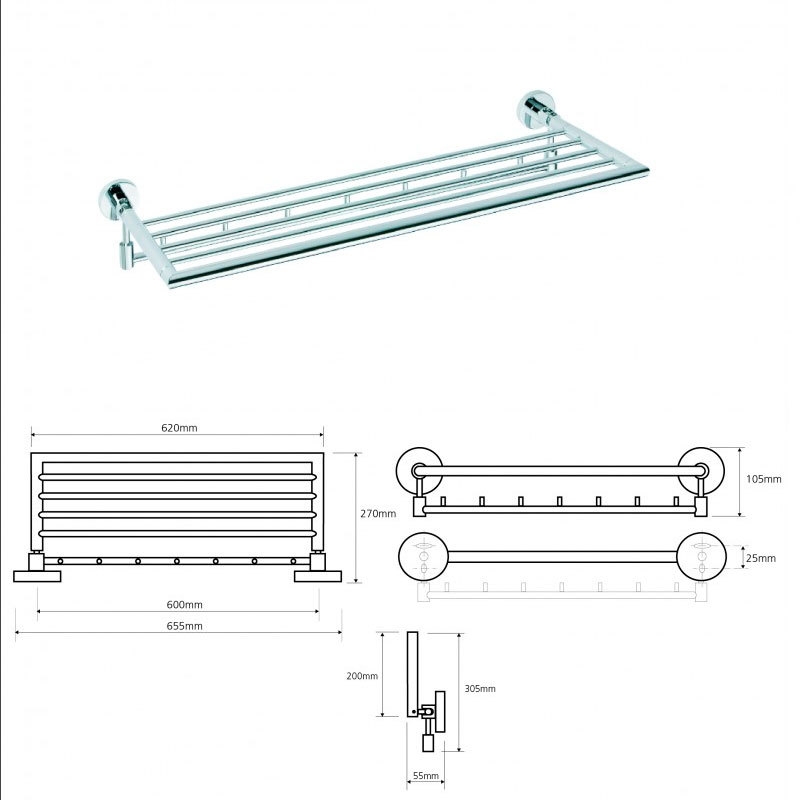 ОТКИДНАЯ ПОЛКА ДЛЯ ПОЛОТЕНЕЦ Bemeta OMEGA 60 см, хром