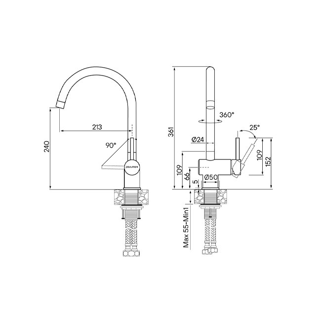 СМЕСИТЕЛЬ PAULMARK BEND (СТАЛЬНОЙ/НЕРЖАВЕЮЩАЯ СТАЛЬ)
