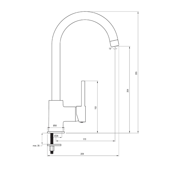 Смеситель для кухни с изливом U Deante Milin, белый