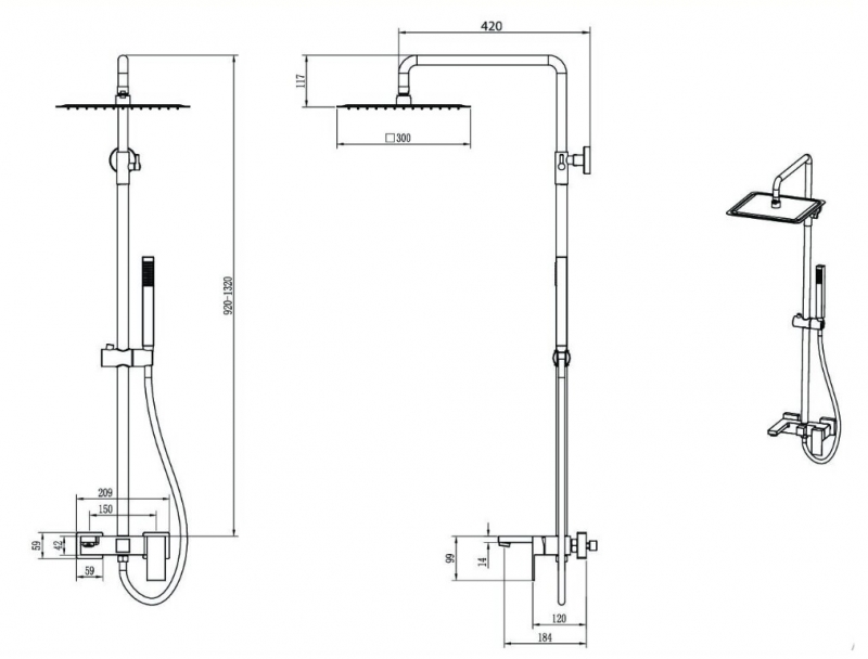 Душевая стойка Boheme Qubic Matt Black матовый черный