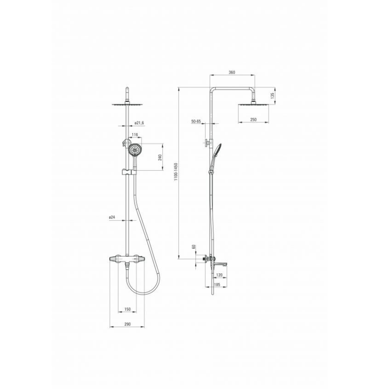 Душевая стойка Deante Jasmin с термостатическим смесителем и поворотным изливом