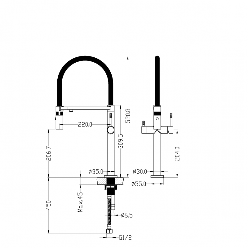 Смеситель для кухни Boheme Uno с подключением для фильтра 