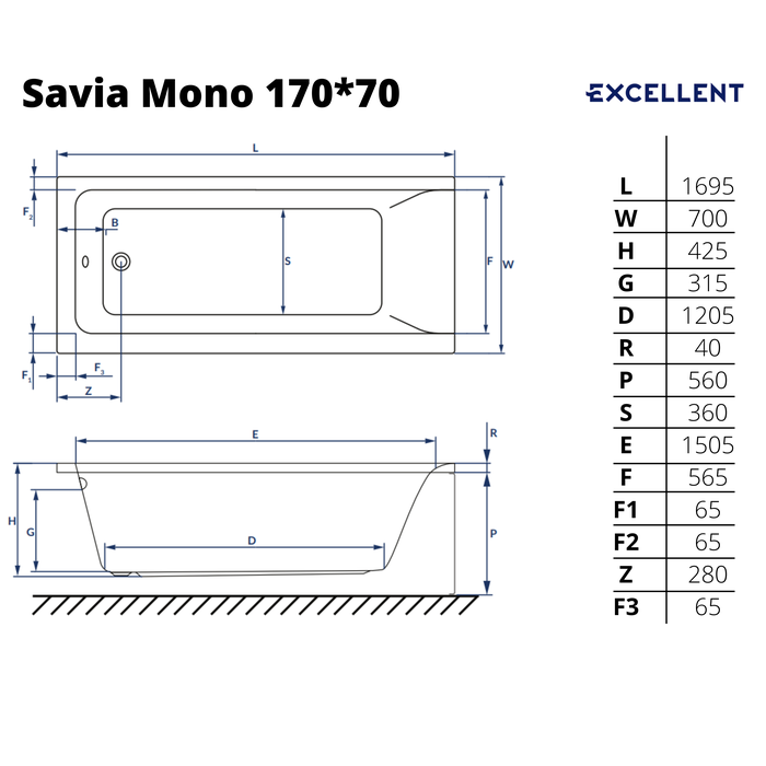 Ванна акриловая Excellent Savia Mono, 170*70