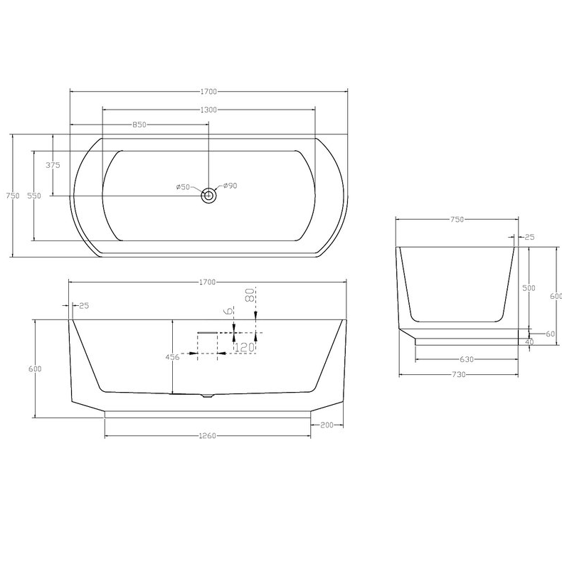 Акриловая ванна Abber AB9488-1.7 170x75 белая
