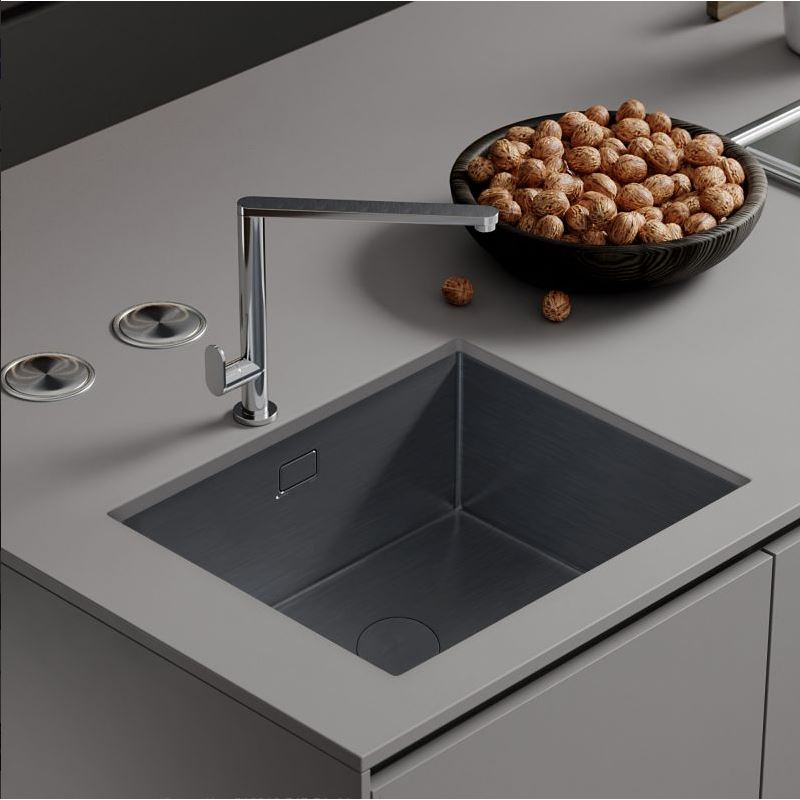 Кухонная мойка Roxen Uno  PVD (графит) под столешницу с ролл-матом и дозатором