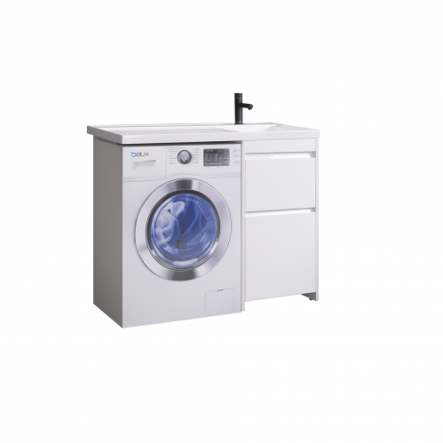 Тумба c умывальником под стиральную машину белый глянцевый Belux