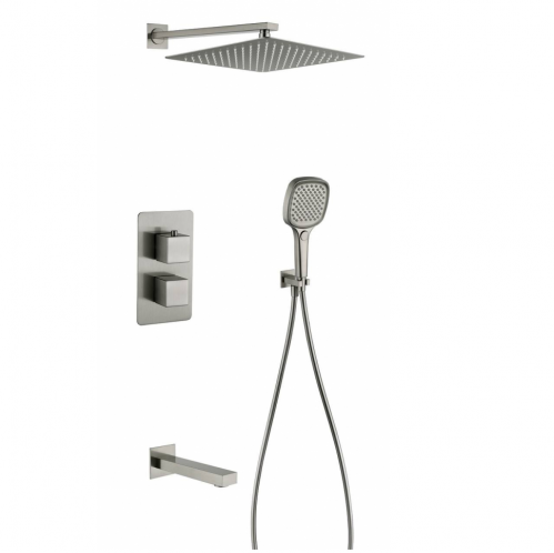 Душевая система скрытого монтажа Grocenberg  с термостатом  в цвете нержавеющая сталь