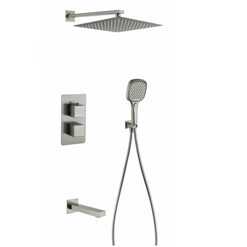 Душевая система скрытого монтажа Grocenberg  с термостатом  в цвете нержавеющая сталь