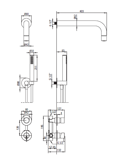 Душевая система DEANTE SILIA скрытого монтажа, золото брашированное