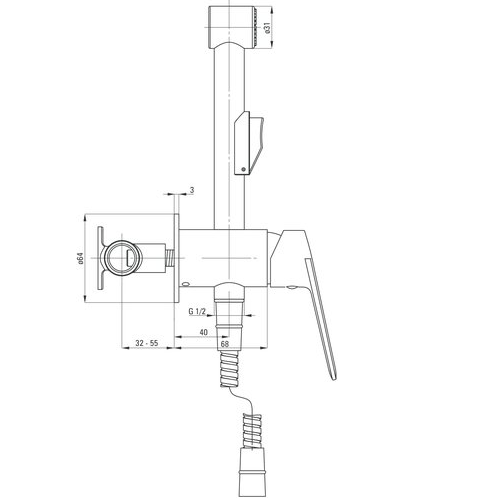 Deante Jasmin Nero Смеситель скрытого монтажа с гигиеническим душем, чёрный