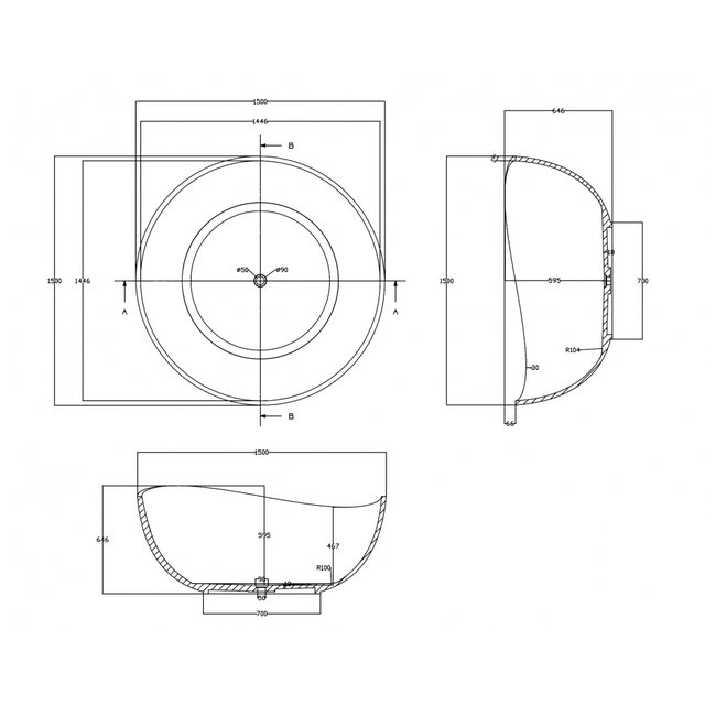 Ванна из полиэфирной смолы Abber Kristall 150x150 прозрачный