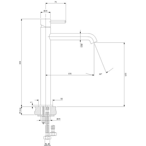 Смеситель для умывальника высокий Omnires Y, брашированная медь
