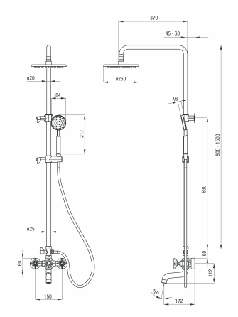 Душевая система Deante CASCADA TEMISTO со смесителем для ванны, черный