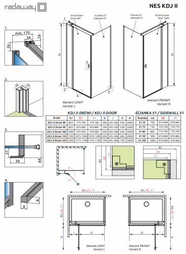 Душевой уголок Radaway NES BRUSHED NICKEL KDJ II
