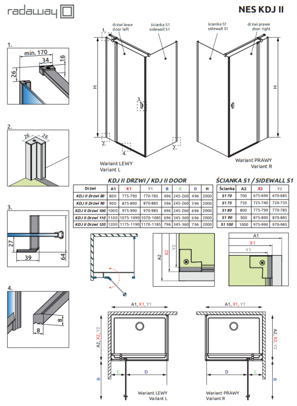 Душевой уголок Radaway NES BRUSHED NICKEL KDJ II