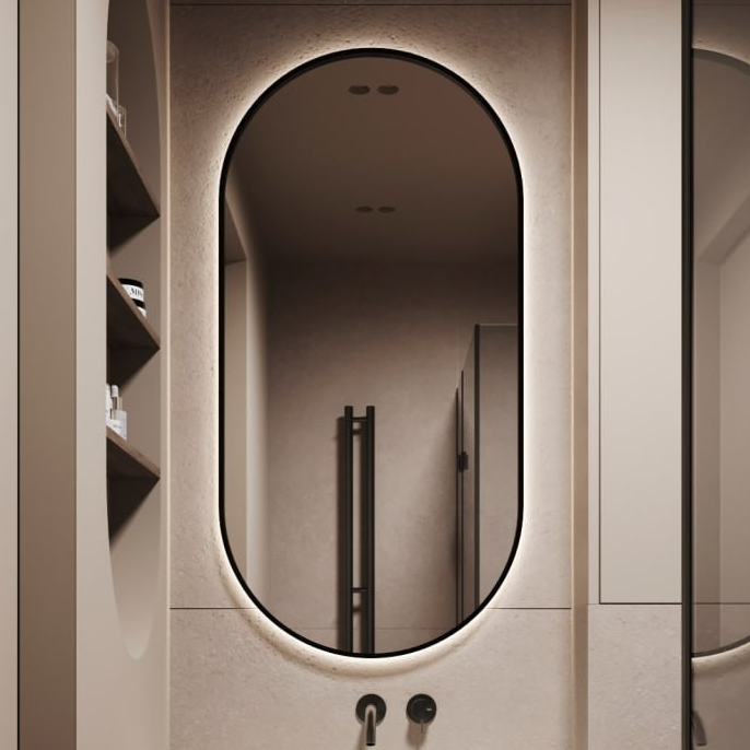 Зеркало по индивидуальному заказу, рама черная, подсветка