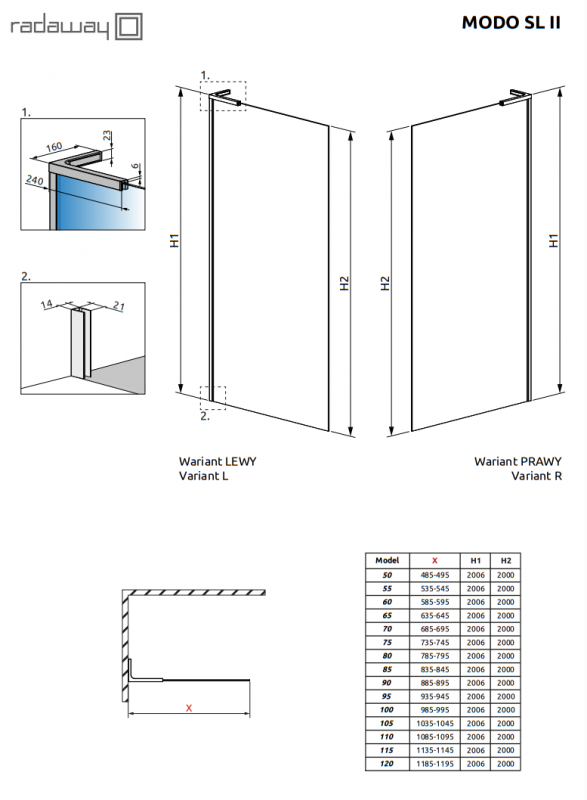 Душевое ограждение Radaway MODO SL WHITE II