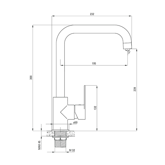 Смеситель для кухни с прямоугольным изливом Deante Alpinia, хром