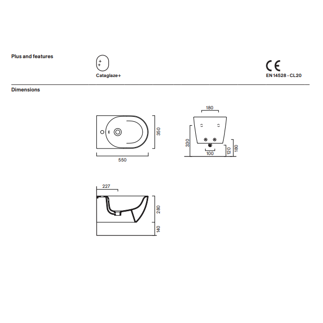 Биде подвесное Catalano Sfera 55x35, с комплектом креплений