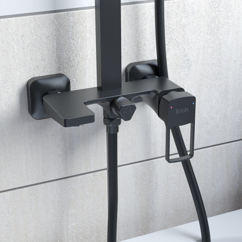 Смеситель с верхним душем, черный, Bild, IDDIS