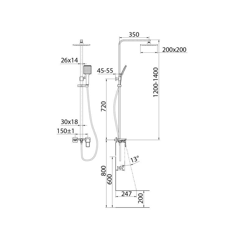 Смеситель с верхним душем, черный, Bild, IDDIS