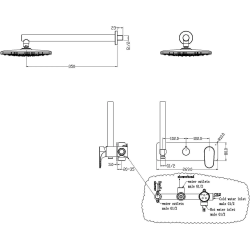 Душевой комплект скрытого монтажа Boheme Spectre белый матовый, без излива