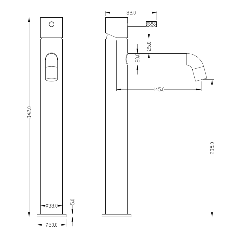 Высокий смеситель для умывальника Boheme UNO черный матовый